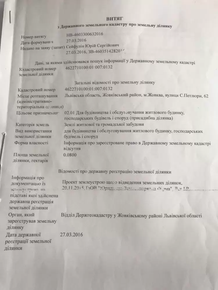Продаж земля під житлову забудову  Жовква, вул С. Петлюри 